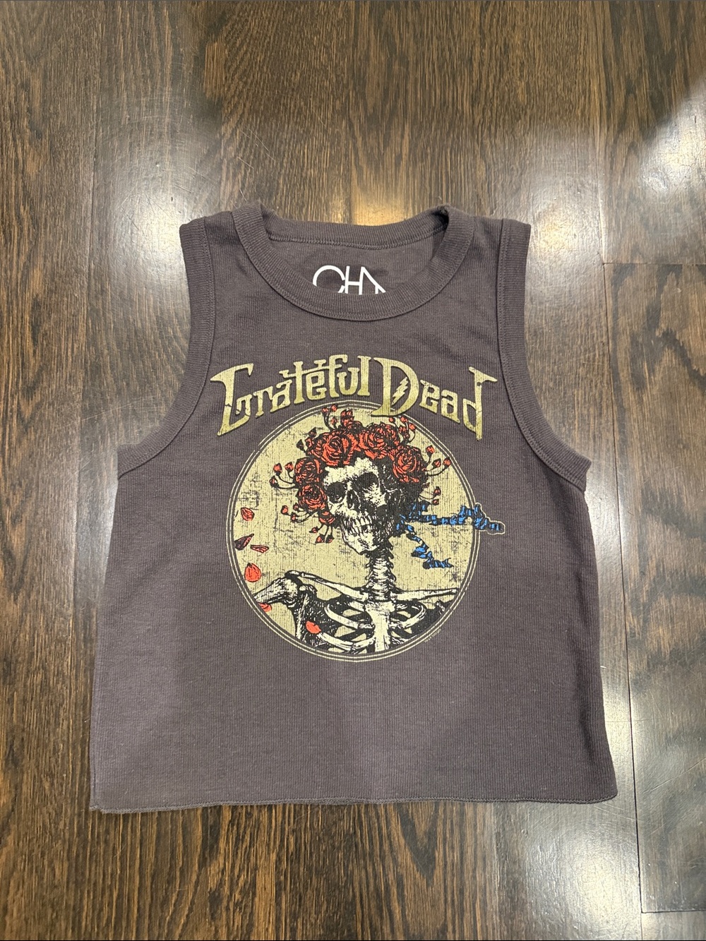 Chaser Black Grateful Dead Rose Skull Graphic Tank Ribbed